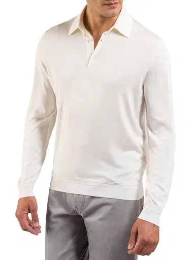 Stefano Ricci Men's Silk Three-Button Polo Shirt - Creme - Size 50 | Thumbnail 2 Stefano Ricci Men's Silk Three-Button Polo Shirt - Creme - Size 50 | Thumbnail 2