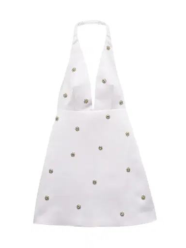 Prada Women's Embroidered Double Satin Mini-Dress - White | Thumbnail 1 Prada Women's Embroidered Double Satin Mini-Dress - White | Thumbnail 1