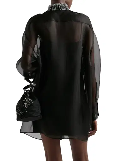 Prada Women's Embroidered Organza Mini-Dress - Black | Thumbnail 4 Prada Women's Embroidered Organza Mini-Dress - Black | Thumbnail 4