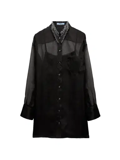 Prada Women's Embroidered Organza Mini-Dress - Black | Thumbnail 1 Prada Women's Embroidered Organza Mini-Dress - Black | Thumbnail 1