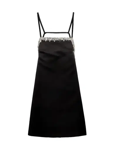 Prada Women's Embroidered Double Satin Mini-Dress - Black | Thumbnail 1 Prada Women's Embroidered Double Satin Mini-Dress - Black | Thumbnail 1