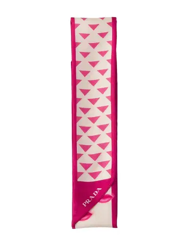Prada Women's Skinny Printed Silk Twill Rectangular Scarf - Pink | Thumbnail 1 Prada Women's Skinny Printed Silk Twill Rectangular Scarf - Pink | Thumbnail 1