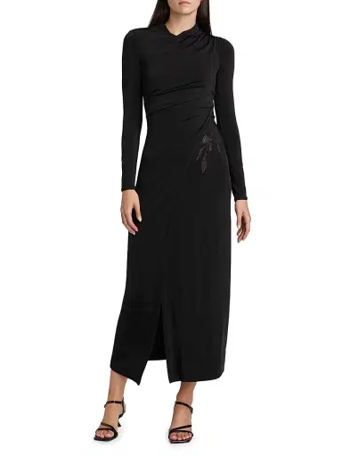 Giorgio Armani Women's Jersey Embellished Midi-Dress - Black - Size 8 | Thumbnail 3 Giorgio Armani Women's Jersey Embellished Midi-Dress - Black - Size 8 | Thumbnail 3