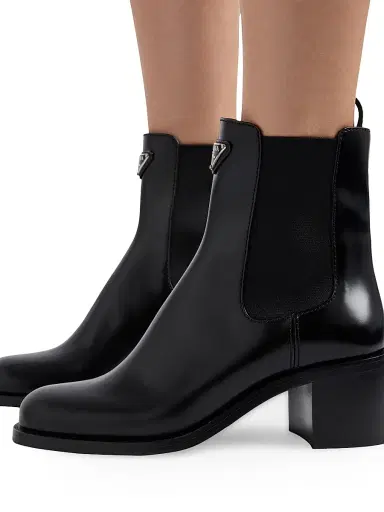 Prada Women's Brushed Leather Booties - Black | Thumbnail 5 Prada Women's Brushed Leather Booties - Black | Thumbnail 5