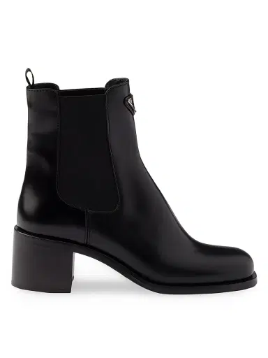Prada Women's Brushed Leather Booties - Black | Thumbnail 1 Prada Women's Brushed Leather Booties - Black | Thumbnail 1