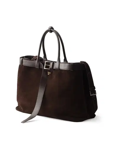 Prada Men's Buckle Suede Bag with Belt - Dark Brown | Thumbnail 2 Prada Men's Buckle Suede Bag with Belt - Dark Brown | Thumbnail 2