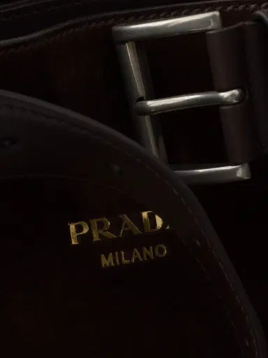 Prada Men's Buckle Suede Bag with Belt - Dark Brown | Thumbnail 5 Prada Men's Buckle Suede Bag with Belt - Dark Brown | Thumbnail 5