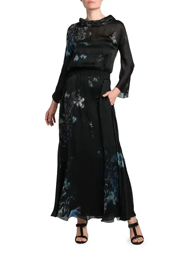Giorgio Armani Women's Floral Silk Long-Sleeve Maxi Dress - Black Beauty | Thumbnail 2 Giorgio Armani Women's Floral Silk Long-Sleeve Maxi Dress - Black Beauty | Thumbnail 2