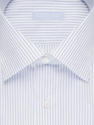 Stefano Ricci Men's Handmade Cotton Dress Shirt - Blue | Thumbnail 2 Stefano Ricci Men's Handmade Cotton Dress Shirt - Blue | Thumbnail 2