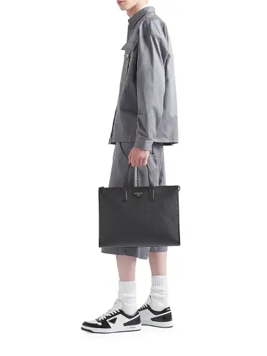 Prada Men's Saffiano Leather Tote - Black | Thumbnail 2 Prada Men's Saffiano Leather Tote - Black | Thumbnail 2