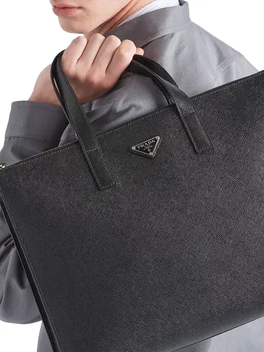 Prada Men's Saffiano Leather Tote - Black | Thumbnail 8 Prada Men's Saffiano Leather Tote - Black | Thumbnail 8