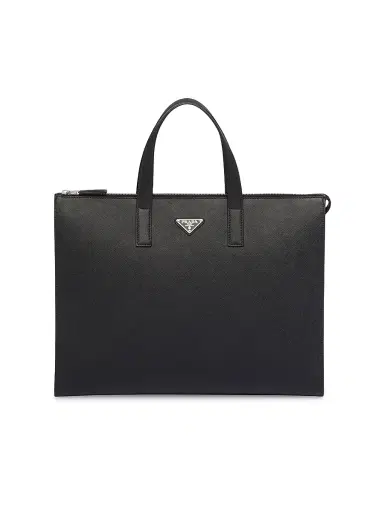 Prada Men's Saffiano Leather Tote - Black | Thumbnail 1 Prada Men's Saffiano Leather Tote - Black | Thumbnail 1