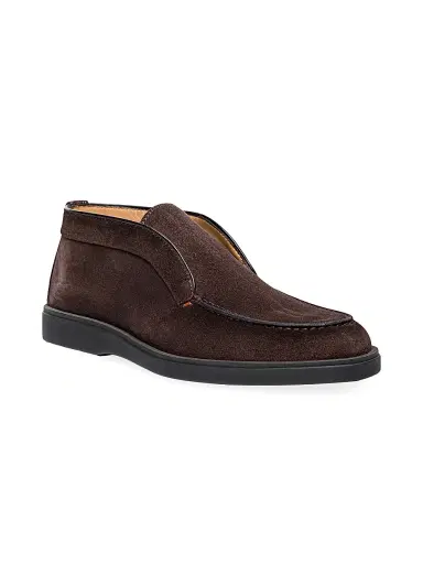 Santoni Men's Suede Slip-On Chukka Boots - Dark Brown | Thumbnail 2 Santoni Men's Suede Slip-On Chukka Boots - Dark Brown | Thumbnail 2