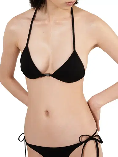 Prada Women's Interlock Fabric Triangle Bikini Top - Black | Thumbnail 2 Prada Women's Interlock Fabric Triangle Bikini Top - Black | Thumbnail 2