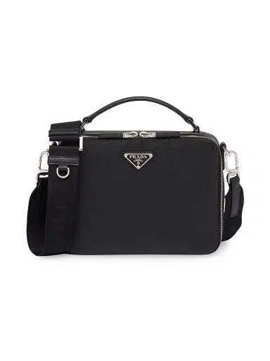 Prada Men's Medium Brique Saffiano Leather Bag - Black | Thumbnail 1 Prada Men's Medium Brique Saffiano Leather Bag - Black | Thumbnail 1