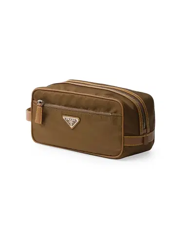 Prada Men's Re-Nylon And Leather Pouch - Brown | Thumbnail 2 Prada Men's Re-Nylon And Leather Pouch - Brown | Thumbnail 2