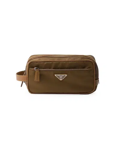 Prada Men's Re-Nylon And Leather Pouch - Brown | Thumbnail 1 Prada Men's Re-Nylon And Leather Pouch - Brown | Thumbnail 1