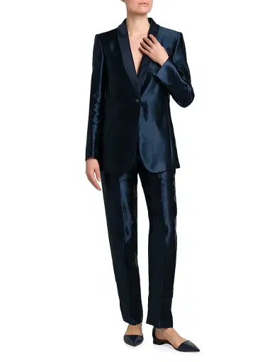 Giorgio Armani Women's Linen-Silk Tailored Blazer - Abyss Blue - Size 6 | Thumbnail 2 Giorgio Armani Women's Linen-Silk Tailored Blazer - Abyss Blue - Size 6 | Thumbnail 2