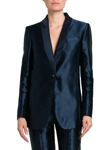 Giorgio Armani Women's Linen-Silk Tailored Blazer - Abyss Blue - Size 6 | Thumbnail 3 Giorgio Armani Women's Linen-Silk Tailored Blazer - Abyss Blue - Size 6 | Thumbnail 3