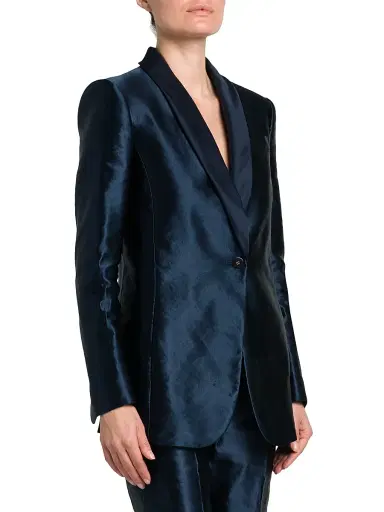 Giorgio Armani Women's Linen-Silk Tailored Blazer - Abyss Blue - Size 6 | Thumbnail 4 Giorgio Armani Women's Linen-Silk Tailored Blazer - Abyss Blue - Size 6 | Thumbnail 4