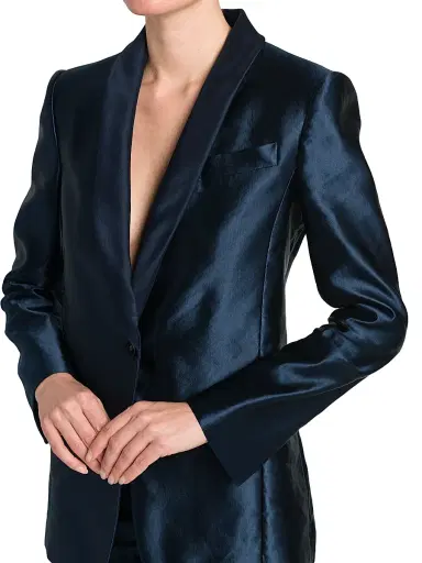 Giorgio Armani Women's Linen-Silk Tailored Blazer - Abyss Blue - Size 6 | Thumbnail 6 Giorgio Armani Women's Linen-Silk Tailored Blazer - Abyss Blue - Size 6 | Thumbnail 6