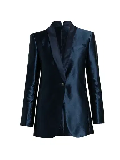 Giorgio Armani Women's Linen-Silk Tailored Blazer - Abyss Blue - Size 6 | Thumbnail 1 Giorgio Armani Women's Linen-Silk Tailored Blazer - Abyss Blue - Size 6 | Thumbnail 1