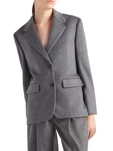 Prada Women's Single-Breasted Cashmere Jacket - Grey | Thumbnail 2 Prada Women's Single-Breasted Cashmere Jacket - Grey | Thumbnail 2
