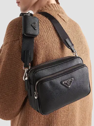 Prada Men's Saffiano Leather Shoulder Bag - Black | Thumbnail 8 Prada Men's Saffiano Leather Shoulder Bag - Black | Thumbnail 8