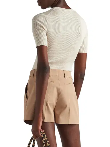 Prada Women's Silk Crewneck Sweater with Logo - Beige | Thumbnail 5 Prada Women's Silk Crewneck Sweater with Logo - Beige | Thumbnail 5