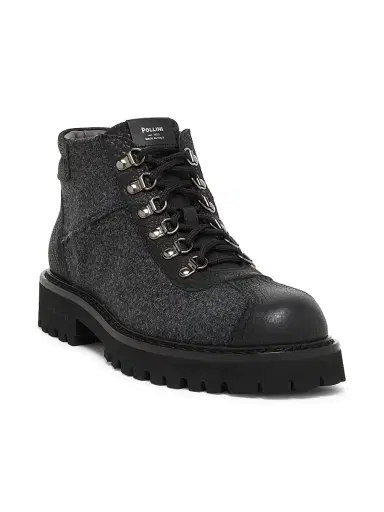 Pollini Men's Leather-Trimmed Wool-Blend Ankle Boots - Grey Black - Size 8 | Thumbnail 2 Pollini Men's Leather-Trimmed Wool-Blend Ankle Boots - Grey Black - Size 8 | Thumbnail 2