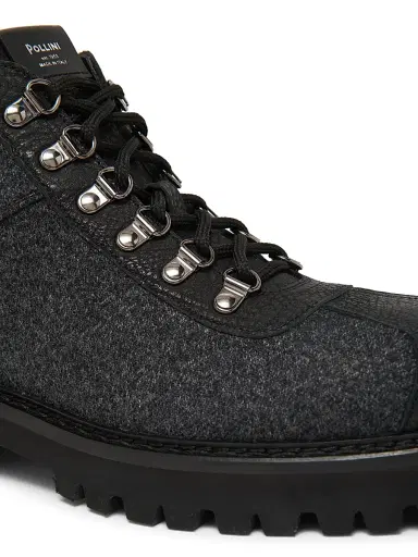 Pollini Men's Leather-Trimmed Wool-Blend Ankle Boots - Grey Black - Size 8 | Thumbnail 6 Pollini Men's Leather-Trimmed Wool-Blend Ankle Boots - Grey Black - Size 8 | Thumbnail 6