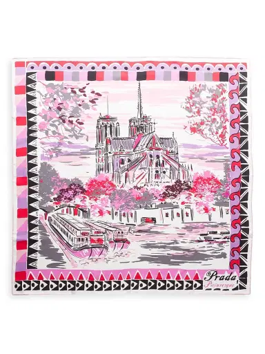 Prada Women's Pittoresque Paris Printed Silk Foulard 90CM Square Scarf | Thumbnail 1 Prada Women's Pittoresque Paris Printed Silk Foulard 90CM Square Scarf | Thumbnail 1