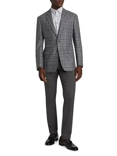 Giorgio Armani Men's Plaid Wool & Cashmere Jacket - Gray Navy - Size 40 | Thumbnail 2 Giorgio Armani Men's Plaid Wool & Cashmere Jacket - Gray Navy - Size 40 | Thumbnail 2
