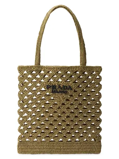 Prada Women's Woven Fabric Crochet Tote Bag - Green | Thumbnail 1 Prada Women's Woven Fabric Crochet Tote Bag - Green | Thumbnail 1