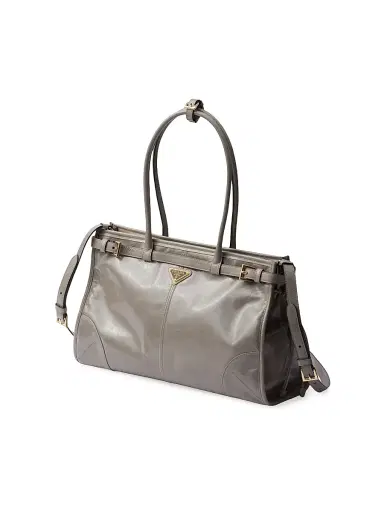 Prada Women's Bonnie Large Leather Top Handle Bag - Medium Grey | Thumbnail 5 Prada Women's Bonnie Large Leather Top Handle Bag - Medium Grey | Thumbnail 5