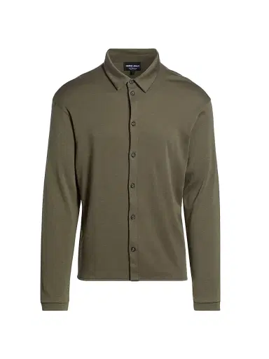 Giorgio Armani Men's Button-Front Cashmere Shirt - Green - Size 42 | Thumbnail 1 Giorgio Armani Men's Button-Front Cashmere Shirt - Green - Size 42 | Thumbnail 1