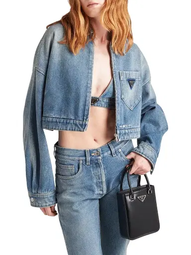 Prada Women's Cropped Denim Jacket - Blue | Thumbnail 3 Prada Women's Cropped Denim Jacket - Blue | Thumbnail 3