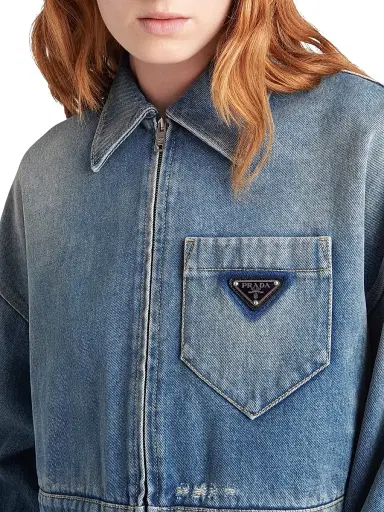 Prada Women's Cropped Denim Jacket - Blue | Thumbnail 4 Prada Women's Cropped Denim Jacket - Blue | Thumbnail 4