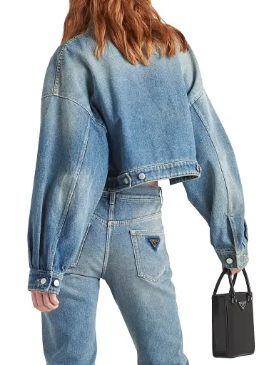 Prada Women's Cropped Denim Jacket - Blue | Thumbnail 5 Prada Women's Cropped Denim Jacket - Blue | Thumbnail 5