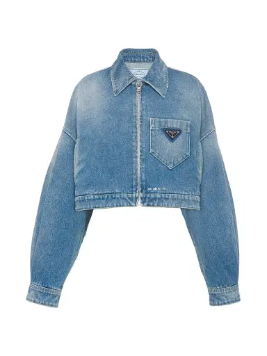 Prada Women's Cropped Denim Jacket - Blue | Thumbnail 1 Prada Women's Cropped Denim Jacket - Blue | Thumbnail 1