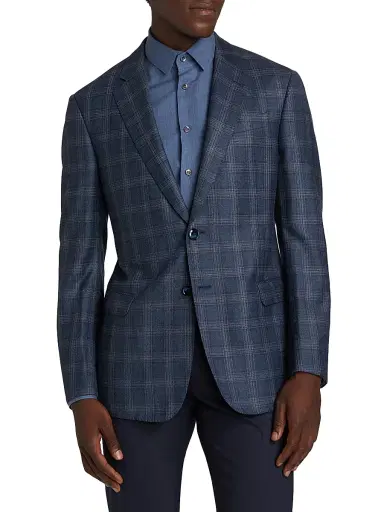 Giorgio Armani Men's Windowpane Plaid Wool Jacket - Navy Tan - Size 40 | Thumbnail 3 Giorgio Armani Men's Windowpane Plaid Wool Jacket - Navy Tan - Size 40 | Thumbnail 3