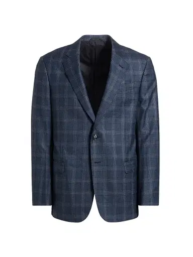 Giorgio Armani Men's Windowpane Plaid Wool Jacket - Navy Tan - Size 40 | Thumbnail 1 Giorgio Armani Men's Windowpane Plaid Wool Jacket - Navy Tan - Size 40 | Thumbnail 1