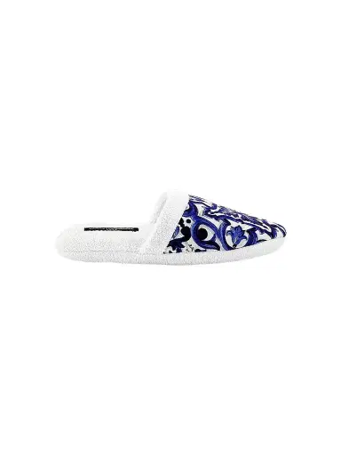Dolce & Gabbana Women's Tile-Print Terry Slippers - Medium Blue - Size 5 | Thumbnail 1 Dolce & Gabbana Women's Tile-Print Terry Slippers - Medium Blue - Size 5 | Thumbnail 1