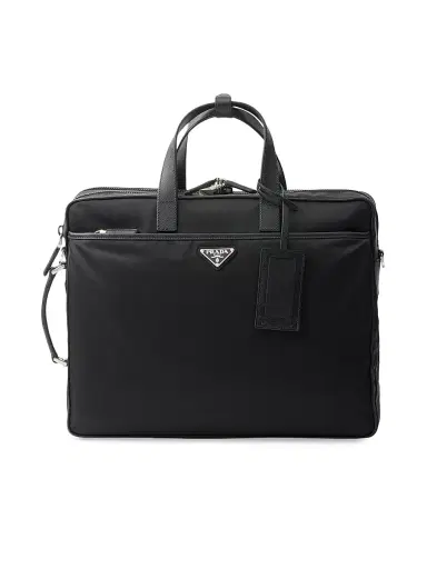 Prada Men's Re-Nylon and Saffiano Leather Briefcase - Black | Thumbnail 1 Prada Men's Re-Nylon and Saffiano Leather Briefcase - Black | Thumbnail 1