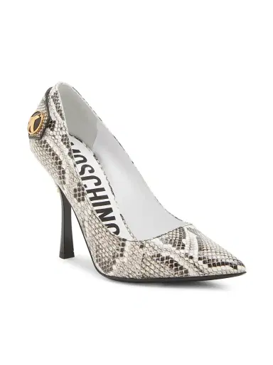 Moschino Women's Peace Button 100MM Leather Pumps - Grey | Thumbnail 2 Moschino Women's Peace Button 100MM Leather Pumps - Grey | Thumbnail 2