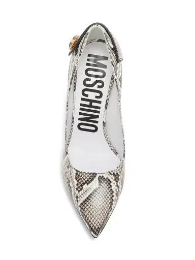 Moschino Women's Peace Button 100MM Leather Pumps - Grey | Thumbnail 5 Moschino Women's Peace Button 100MM Leather Pumps - Grey | Thumbnail 5
