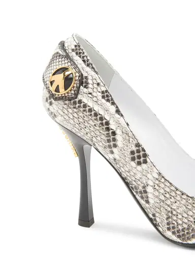 Moschino Women's Peace Button 100MM Leather Pumps - Grey | Thumbnail 6 Moschino Women's Peace Button 100MM Leather Pumps - Grey | Thumbnail 6