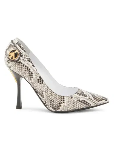 Moschino Women's Peace Button 100MM Leather Pumps - Grey | Thumbnail 1 Moschino Women's Peace Button 100MM Leather Pumps - Grey | Thumbnail 1