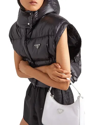 Prada Women's Re-Nylon Convertible Cropped Down Jacket - Black - Size 0 | Thumbnail 4 Prada Women's Re-Nylon Convertible Cropped Down Jacket - Black - Size 0 | Thumbnail 4