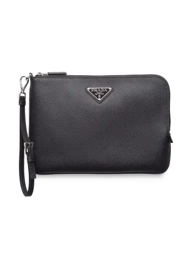 Prada Men's Saffiano Leather Pouch - Black | Thumbnail 4 Prada Men's Saffiano Leather Pouch - Black | Thumbnail 4